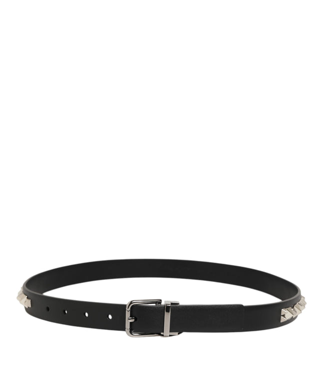 Dolce & Gabbana Black Leather Studded Silver-Tone Buckle Belt