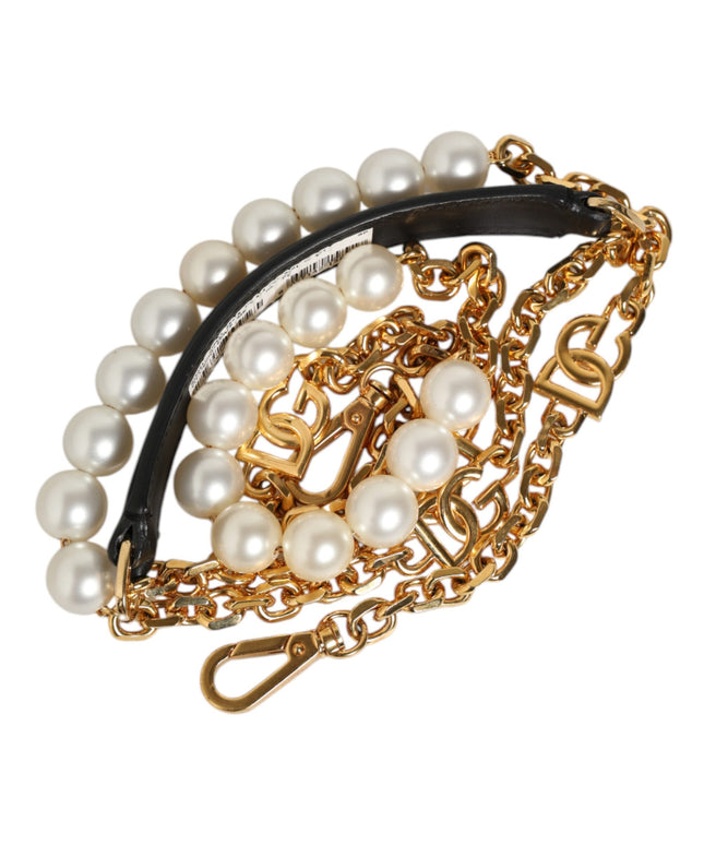 Dolce & Gabbana Black Leather Gold Chain Bag Accessory Shoulder Strap
