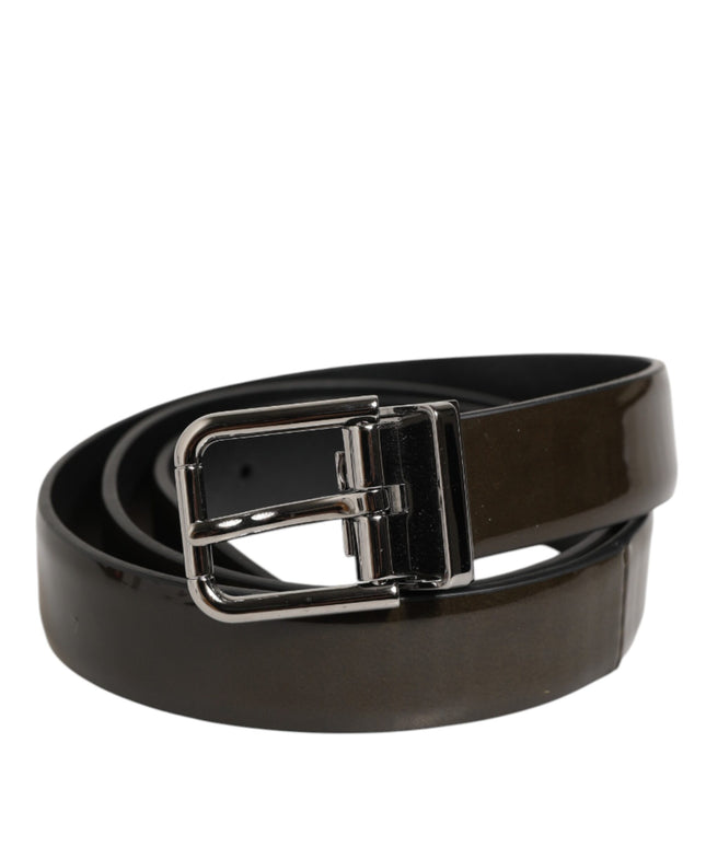 Dolce & Gabbana Brown Glossy Leather Classic Metal Buckle Belt