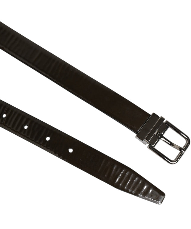 Dolce & Gabbana Brown Glossy Leather Classic Metal Buckle Belt