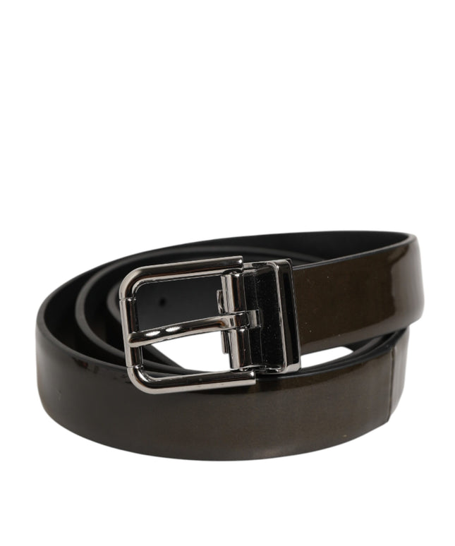 Dolce & Gabbana Brown Glossy Leather Classic Metal Buckle Belt