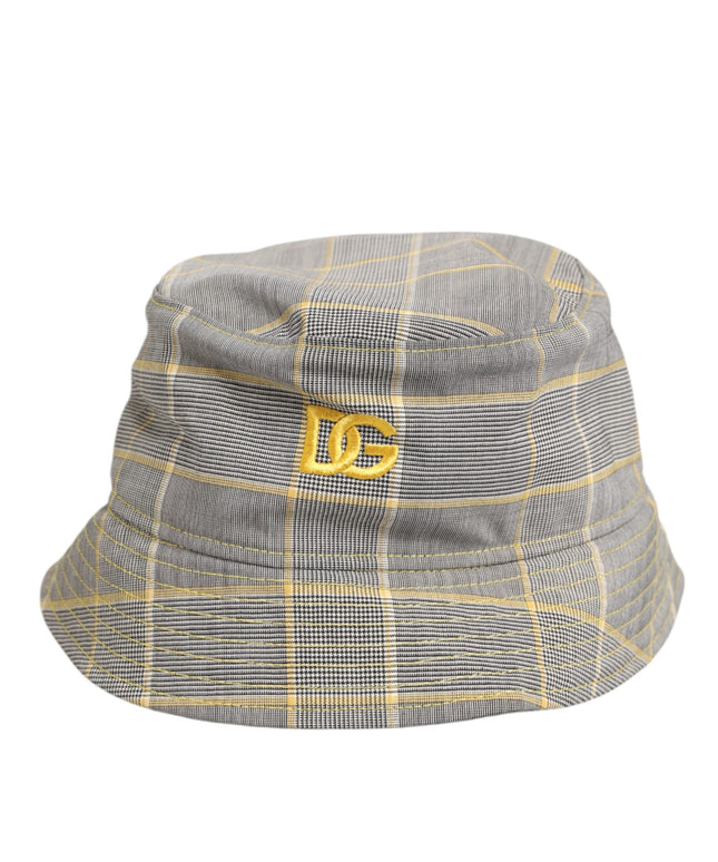Dolce & Gabbana Gray Yellow Wool Blend Plaid Bucket Cap Men Hat
