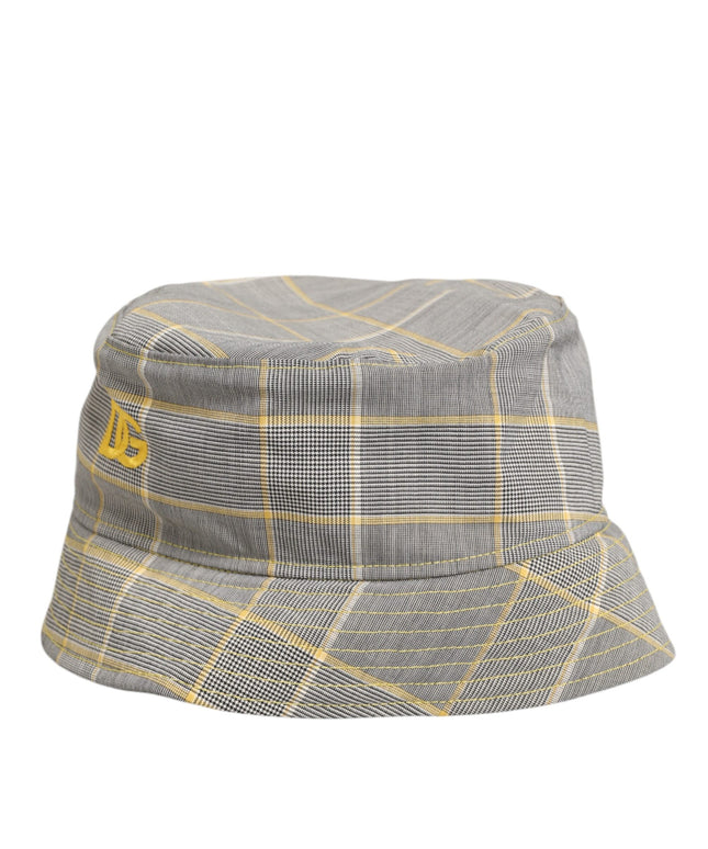 Dolce & Gabbana Gray Yellow Wool Blend Plaid Bucket Cap Men Hat
