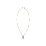 Chloé Elixir Pendant Necklace featuring a gold-tone chain with intricate bead detailing and a green teardrop-shaped pendant. Elegant women's accessory.