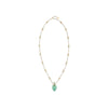 Chloé Elixir Pendant Necklace featuring a gold-tone chain with intricate bead detailing and a green teardrop-shaped pendant. Elegant women's accessory.