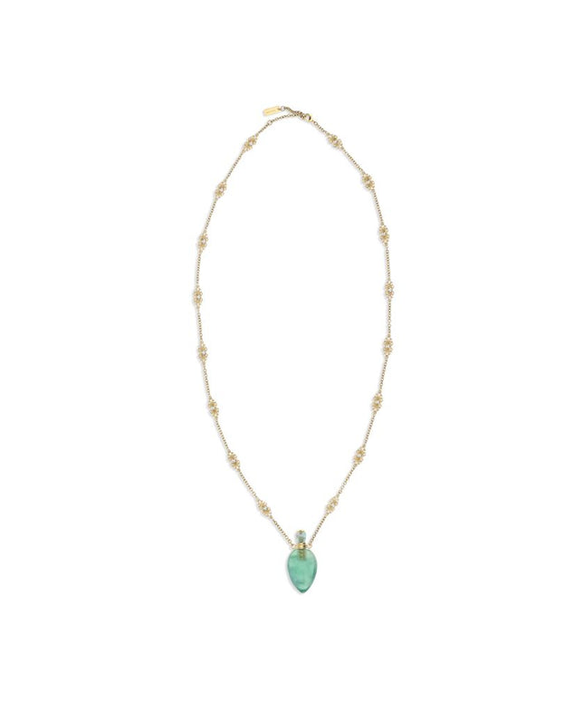 Chloé Elixir Pendant Necklace with a delicate gold chain and green elixir-shaped pendant, perfect for upscale jewellery collections.