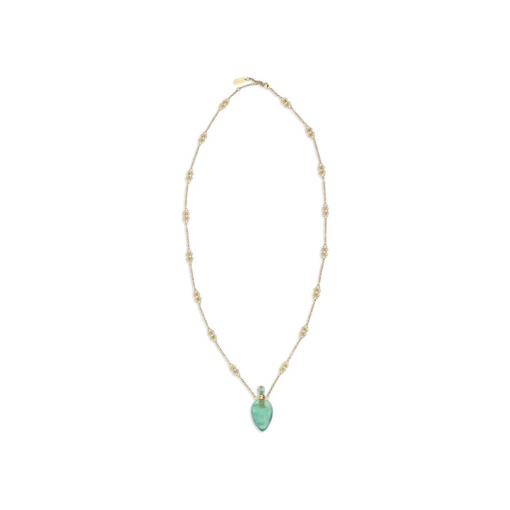 Chloé Elixir Pendant Necklace with a delicate gold chain and green elixir-shaped pendant, perfect for upscale jewellery collections.