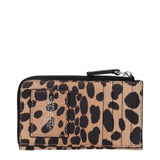 Back view of Marc Jacobs brown leather wallet featuring black leopard pattern, multiple card slots, and ID window for women's accessories.