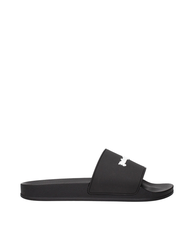 Palm Angels Black Cotton Slippers Sandals