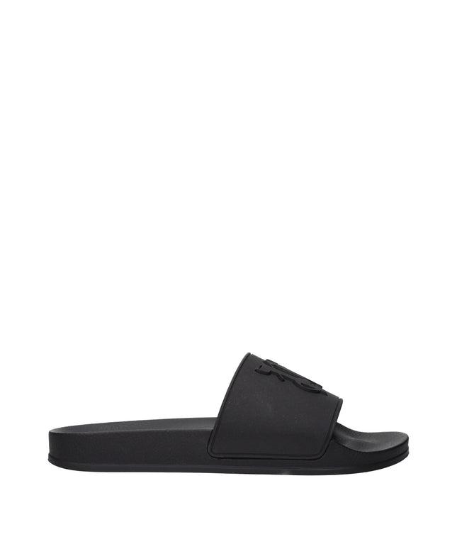 Palm Angels Black Cotton Slippers Sandals