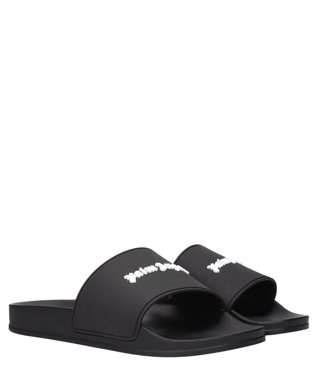 Palm Angels Black Cotton Slippers Sandals