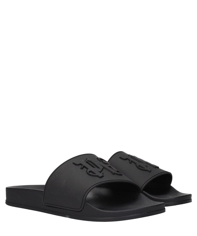 Palm Angels Black Cotton Slippers Sandals
