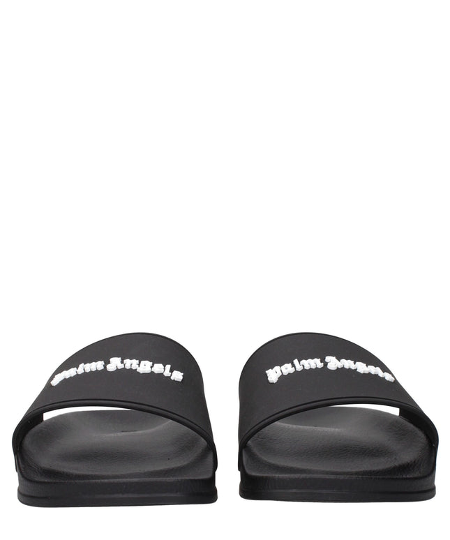 Palm Angels Black Cotton Slippers Sandals