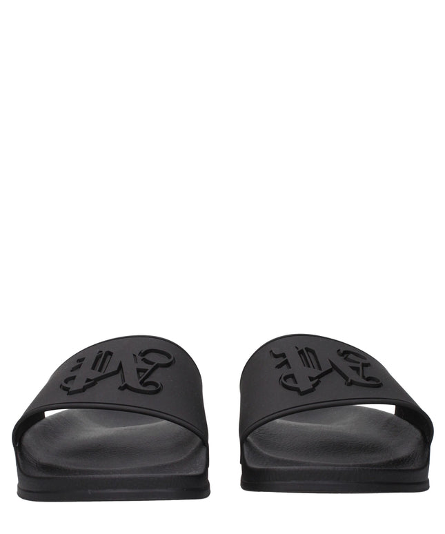 Palm Angels Black Cotton Slippers Sandals