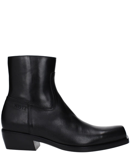 Versace Black Leather Ankle Boots