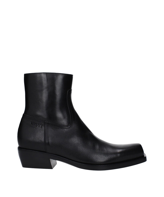 Versace Black Leather Ankle Boots
