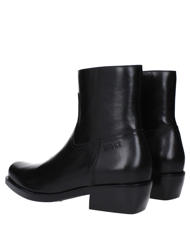 Versace Black Leather Ankle Boots