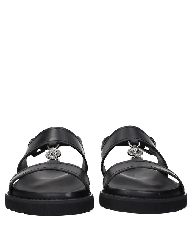 Versace Black Leather Flat Sandals