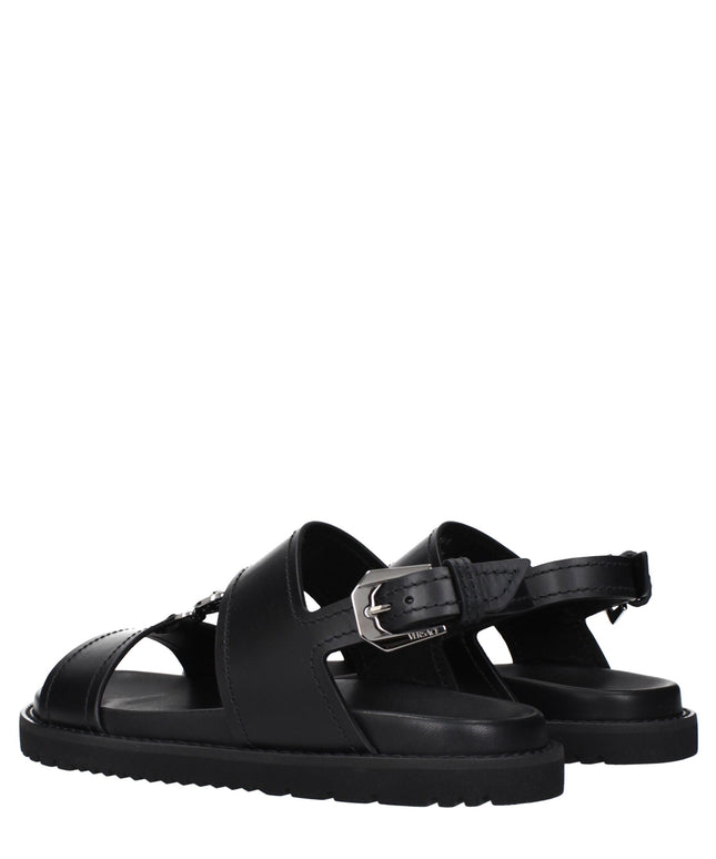 Versace Black Leather Flat Sandals
