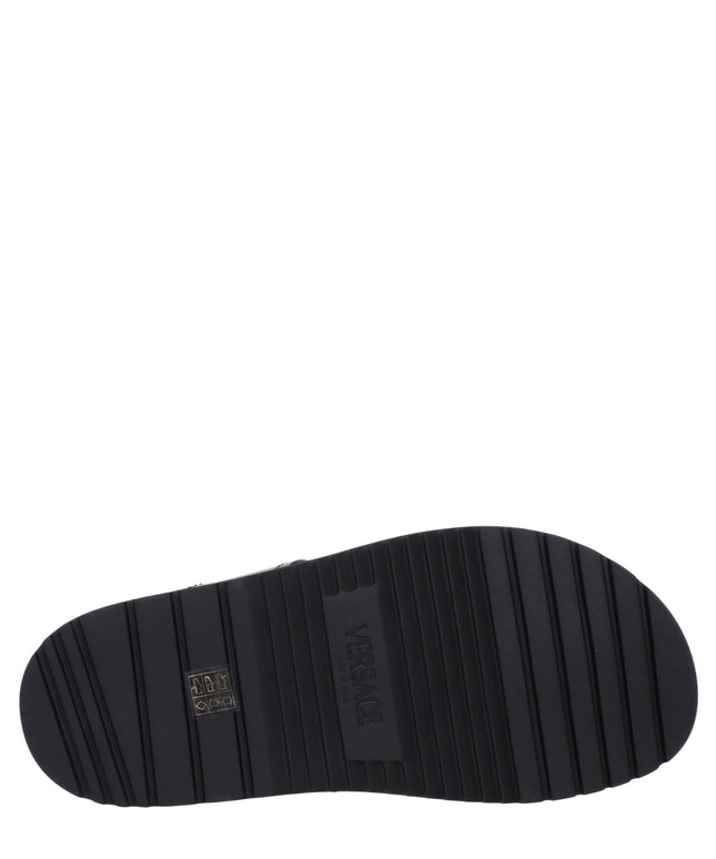 Versace Black Leather Flat Sandals