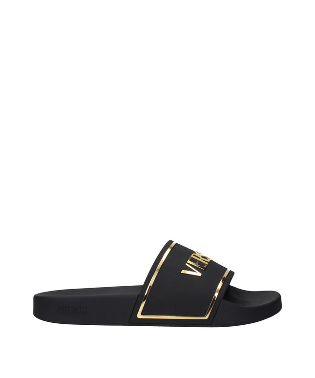Versace Black Cotton Slippers Sandals