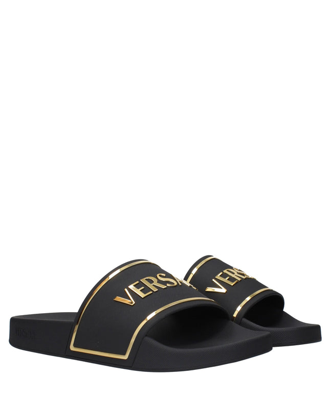 Versace Black Cotton Slippers Sandals
