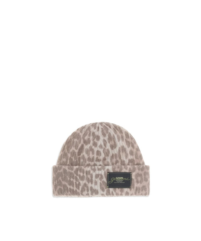 Ganni Leopard beanie Hat