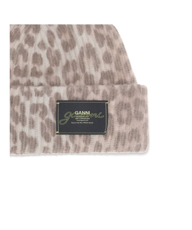 Ganni Leopard beanie Hat