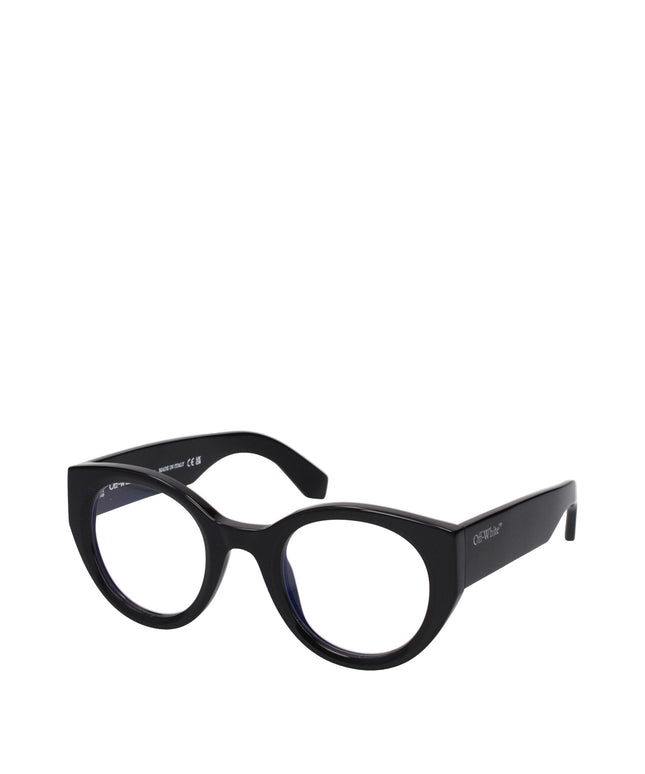 Off-White Black Acetate Sunglasses featuring a bold round frame design with thick temples, ideal for modern men's fashion accessories.