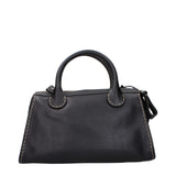 Rear view of Chloé black leather handbag showcasing smooth finish and structured silhouette, perfect for elegant women's fashion.