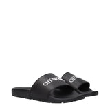 Pair of Off-White Black Cotton Slippers Sandals angled to show front and side, featuring ergonomic footbed and signature branding.