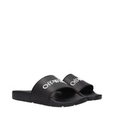 Off-White Black Cotton Slippers Sandals angled front view highlighting cushioned footbed and wide branded strap for comfort and style.