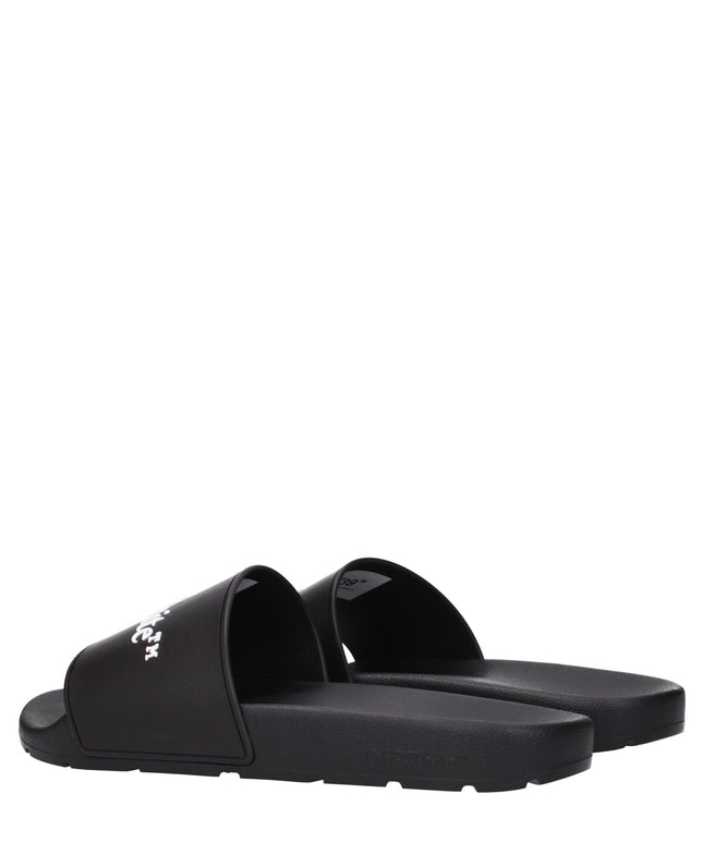Off-White Black Cotton Slippers Sandals rear angle showing contoured footbed and durable sole, perfect for everyday comfort and fashion.