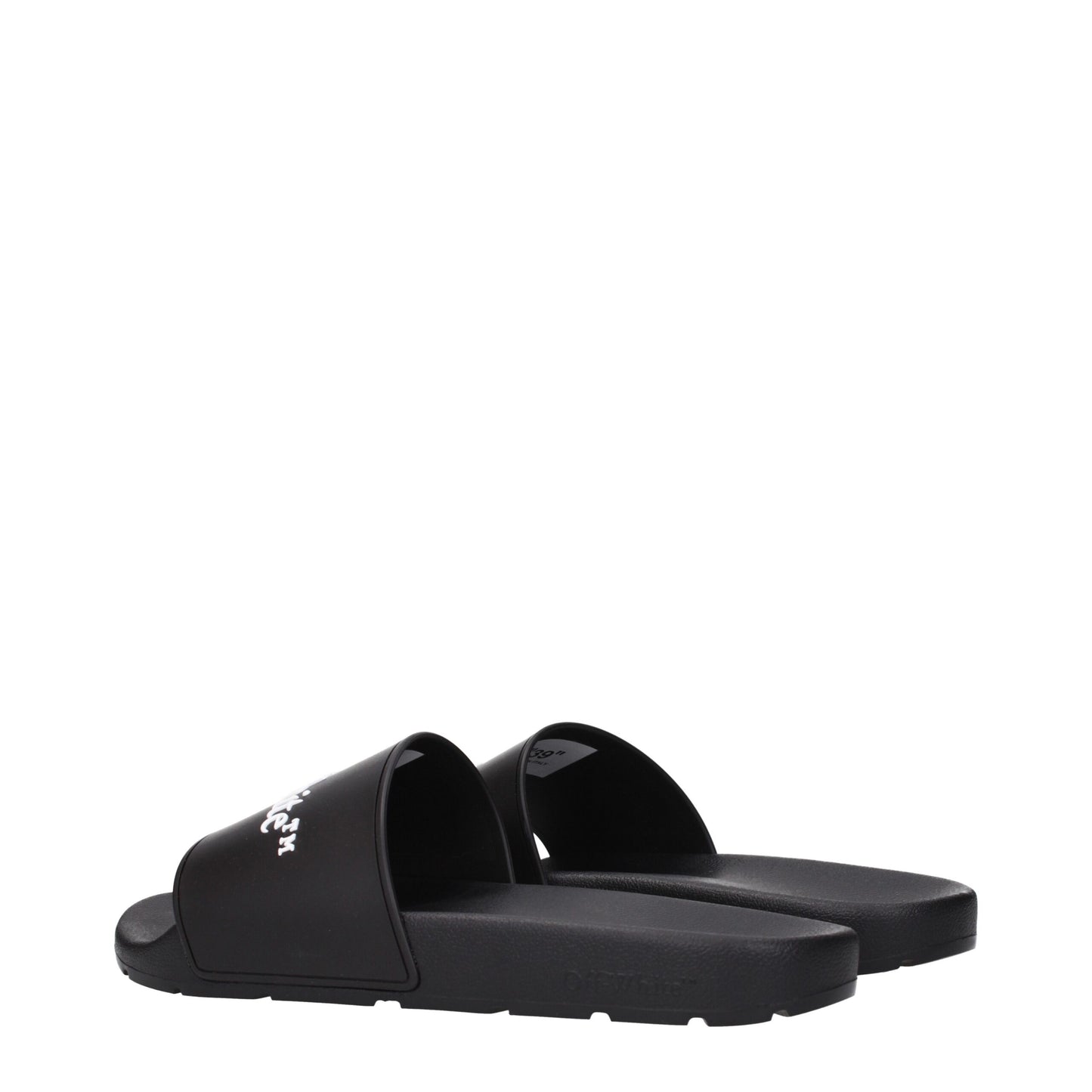 Off-White Black Cotton Slippers Sandals rear angle showing contoured footbed and durable sole, perfect for everyday comfort and fashion.