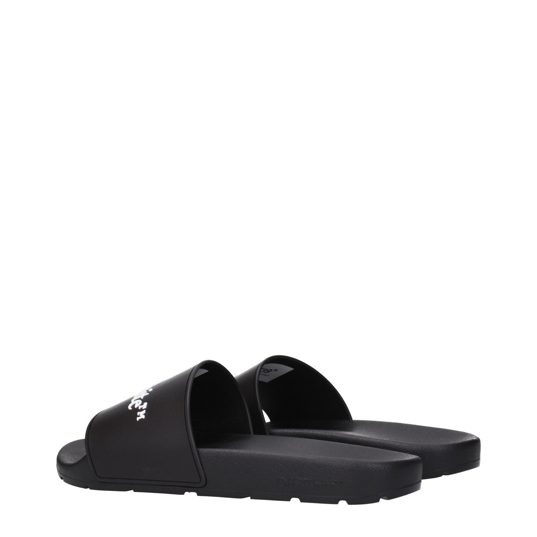 Off-White Black Cotton Slippers Sandals rear angle showing contoured footbed and durable sole, perfect for everyday comfort and fashion.