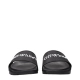 Off-White Black Cotton Slippers Sandals front view displaying symmetrical logo placement and ergonomic footbed for everyday use.