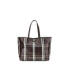 Burberry Medium Highlands Tote Bag in multicolor plaid with leather handles, ideal for women's shoulder bag collection.