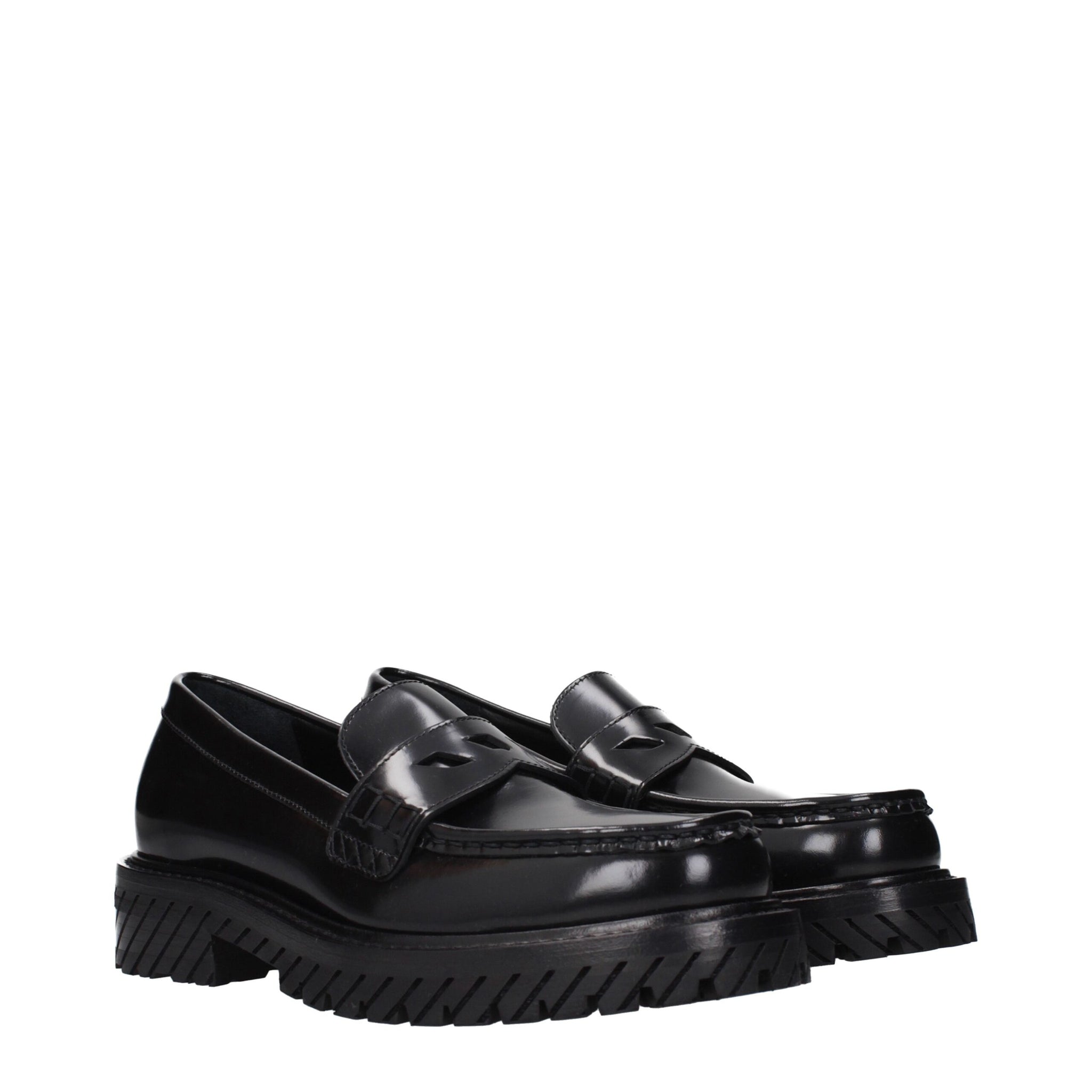 Off-White Black Leather Slip-On Loafers
