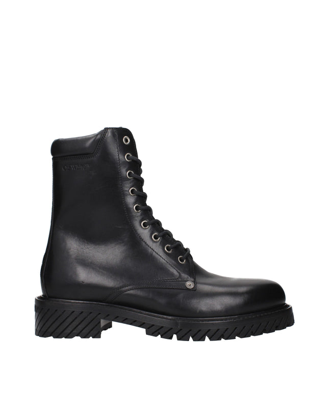 Off-White Black Leather Ankle Boots