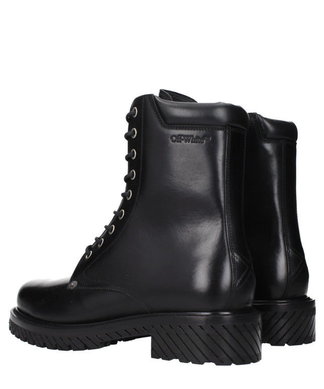 Off-White Black Leather Ankle Boots