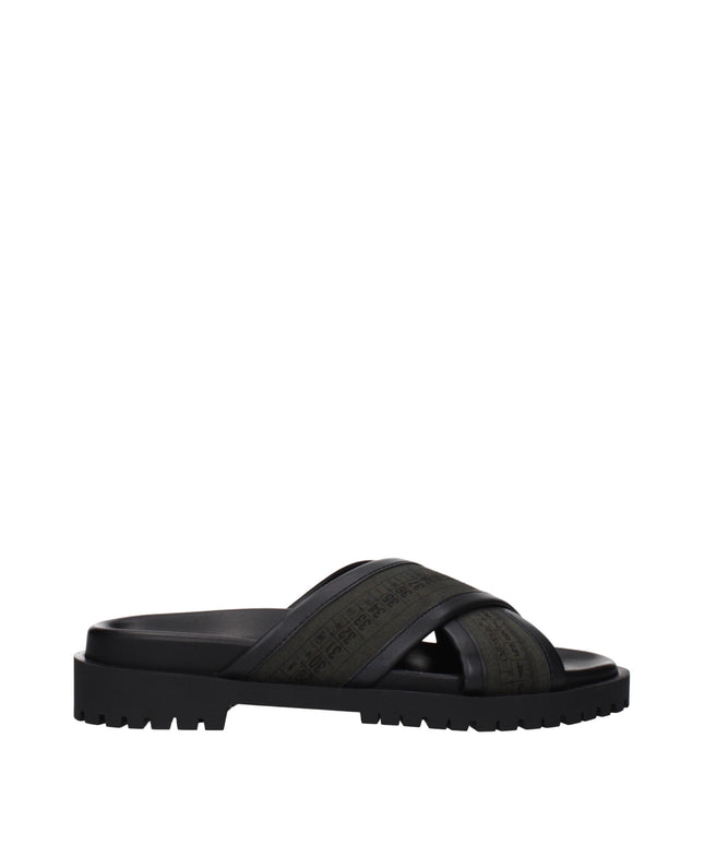 Off-White Green Fabric Flat Sandals
