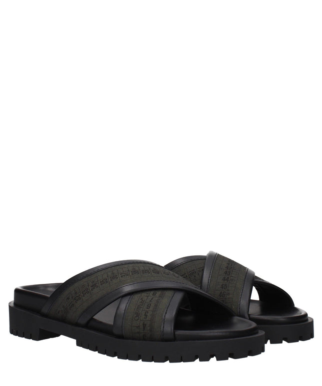 Off-White Green Fabric Flat Sandals