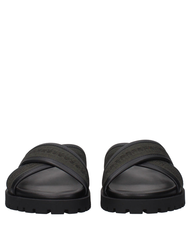 Off-White Green Fabric Flat Sandals