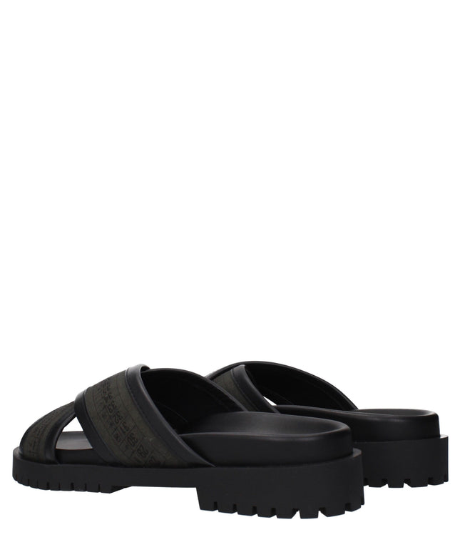 Off-White Green Fabric Flat Sandals