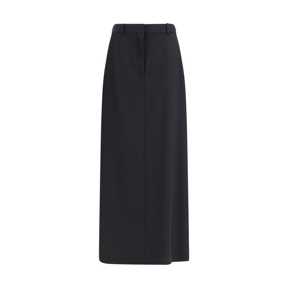 Shop The Row wool skirt in black virgin wool with a tailored fit and floor-length silhouette. Elegant minimalist design ideal for AW25 styling.