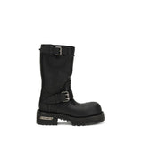 Balenciaga Venom Boots in black leather with dual buckle straps and chunky lug sole, size EU39/US9 for women.