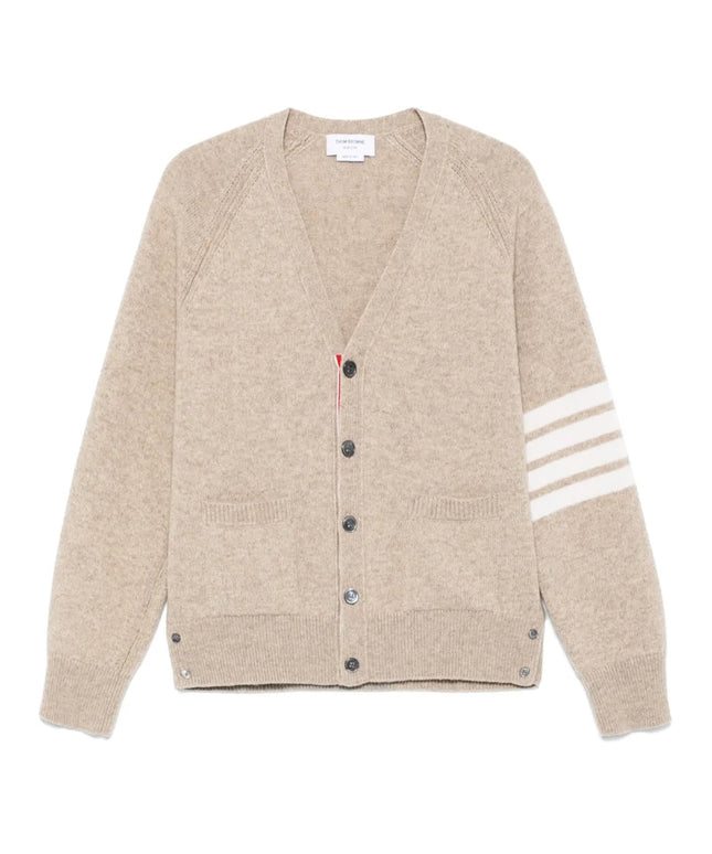 Thom Browne Shetland Wool 4-Bar Relaxed Fit V Neck Cardigan