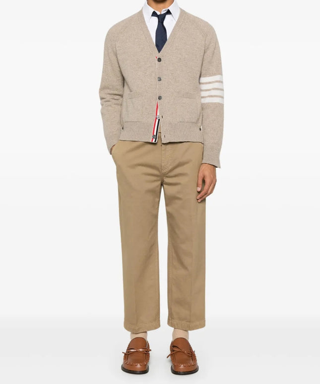 Thom Browne Shetland Wool 4-Bar Relaxed Fit V Neck Cardigan