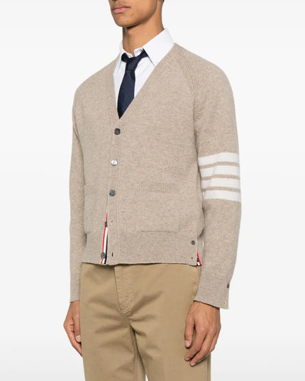 Thom Browne Shetland Wool 4-Bar Relaxed Fit V Neck Cardigan