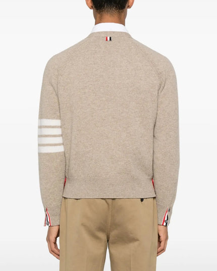 Thom Browne Shetland Wool 4-Bar Relaxed Fit V Neck Cardigan